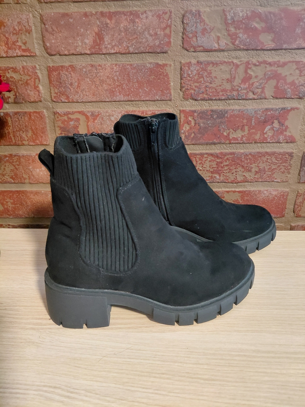 NOBO Black Suede Lug-Sole Chelsea Ankle Boots